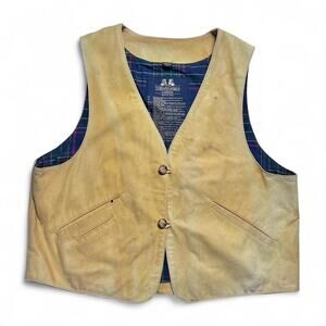 Willis & Geiger Vintage Western Leather Shell Plaid Lined Vest Waistcoat XL